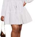 WOKANSE Women's 2024 Fall Cute Babydoll Ruffle Hem Puff Sleeve Dress Loose Plus Size Shirt Dresses (X-Large, 1-white)
