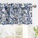 DriftAway Julia Watercolor Blooming Flower Floral Lined Thermal Insulated Window Curtain Valance Rod Pocket 52 Inch by 14 Inch Plus 1.75 Inch Header Linen Blend Navy 1 Pack