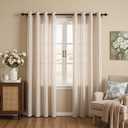 MYSKY HOME Taupe Striped Curtains 96 Inches Long Farmhouse Linen Light Filtering Curtains for Living Room Tan Ticking Stripe Pinstripe Cottage Core Country Drapes, Grommet, 2 Panels, 52" Wide