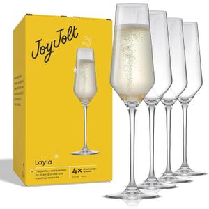 JoyJolt Champagne Glasses Layla Collection, Set of 4  6.7 oz Elegant Crystal Stemmed Champagne Flutes for Prosecco, Sparkling Wine, Mimosas, Cocktails, Weddings, Anniversaries, Parties