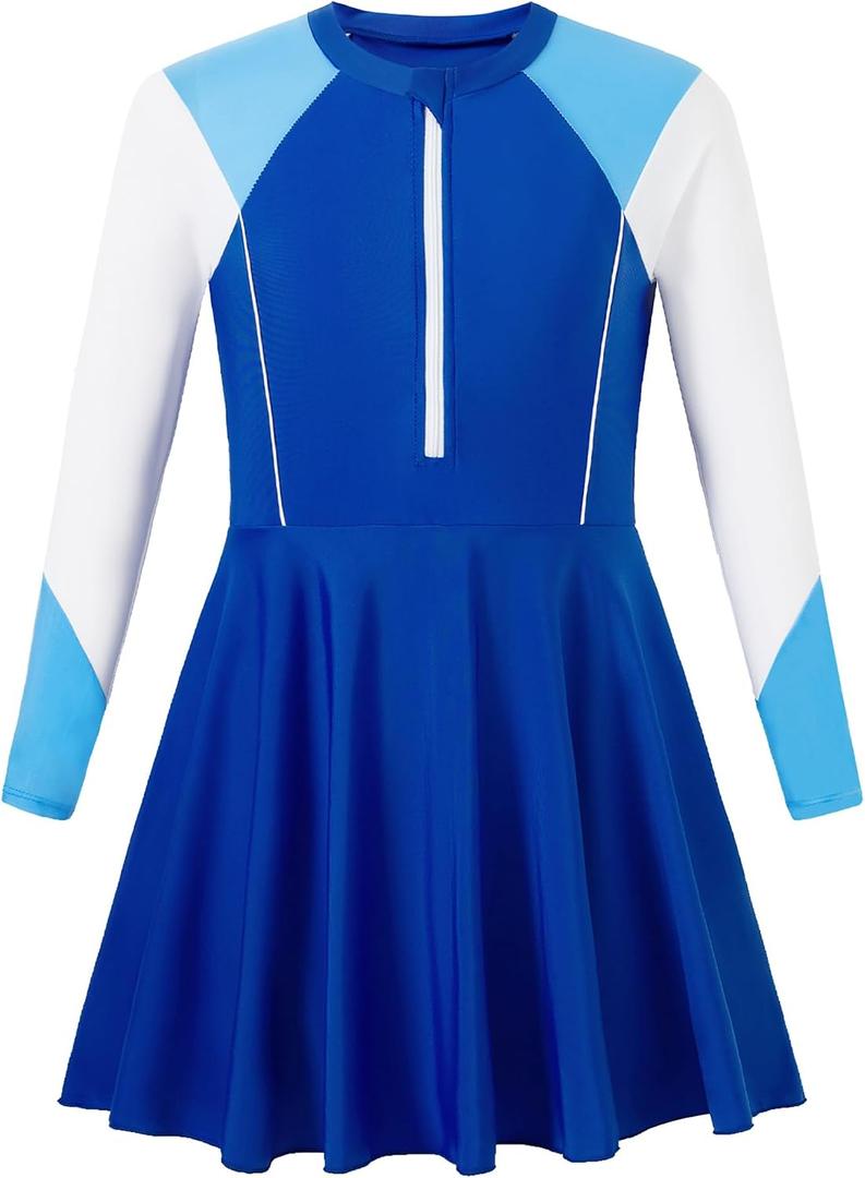Mioglrie Girls Swimsuit Teens Bathing Suits Girls Long Sleeve Swimsuit One Piece Juniors Swimwear for 7-14 Years Kids
