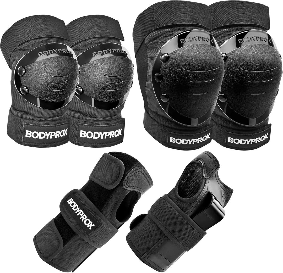 BODYPROX Knee Pads Elbow Pads Wrist Guards Set for Inline Skating, Skateboarding, Roller Derby and BMX Ride. (Youth One Size)