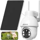 ANRAN 2K Solar Security Camera Wireless Outdoor, 360 Pan/Tilt Color Night Vision, PIR Human Detection, 2-Way Audio, Weatherproof, Compatible with Alexa, 2.4GHz WiFi Only