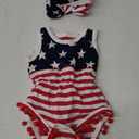 4th of July Toddler Baby Girl American Flag Tassel Romper with Headband SMALL 6-9 months