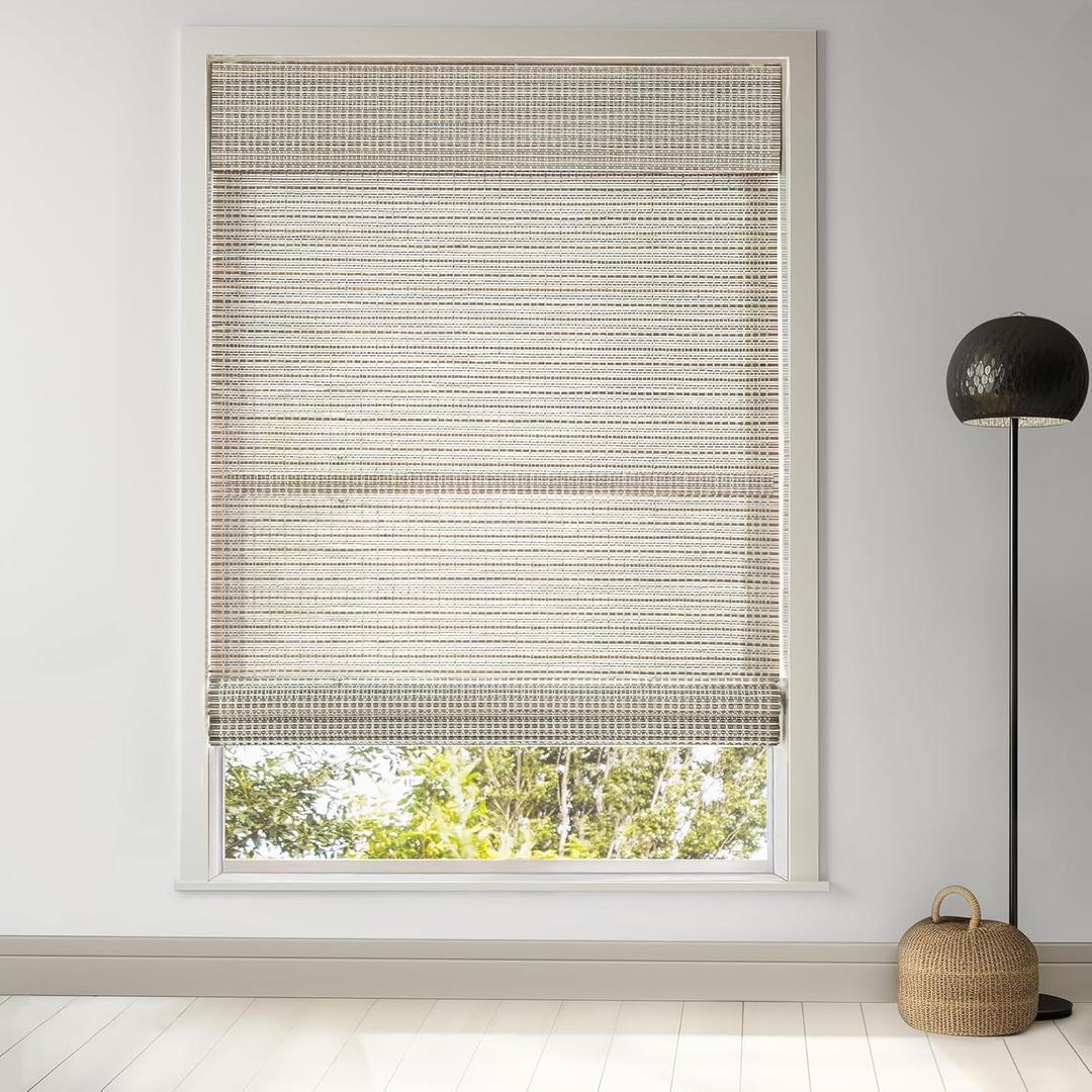 LazBlinds Cordless Bamboo Roman Shades for Windows, Light Filtering Natural Bamboo Blinds, Easy Lift Cordless Design for Living Room & Bedroom, Fits Interior Windows 25.5" W x 64" H, Greystone