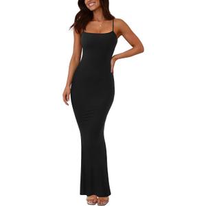REORIA Women's Basic Sexy Lounge Slip Long Dress Elegant Sleeveless Backless Ribbed Bodycon Maxi Dresses M