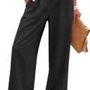 ANRABESS Women Wide Leg Pants Stretchy Work Dress Pants Waffle Knit Business Casual Pull on Palazzo Slacks Trousers Outfits Black Medium (Black, M)