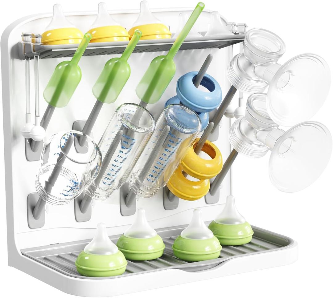 Lifewit Baby Bottle Drying Rack with 10 Hooks, Newborn Essentials Must Haves, Countertop Holder Organizer for Baby Stuff, Rack Dryer for Pacifiers, Weighted Straws, Pump Parts