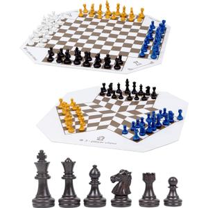 3 or 4 Player Chess Board Game Set,64 Pieces Colorful Chess,Chess Game for Team with a Leather Game Mat