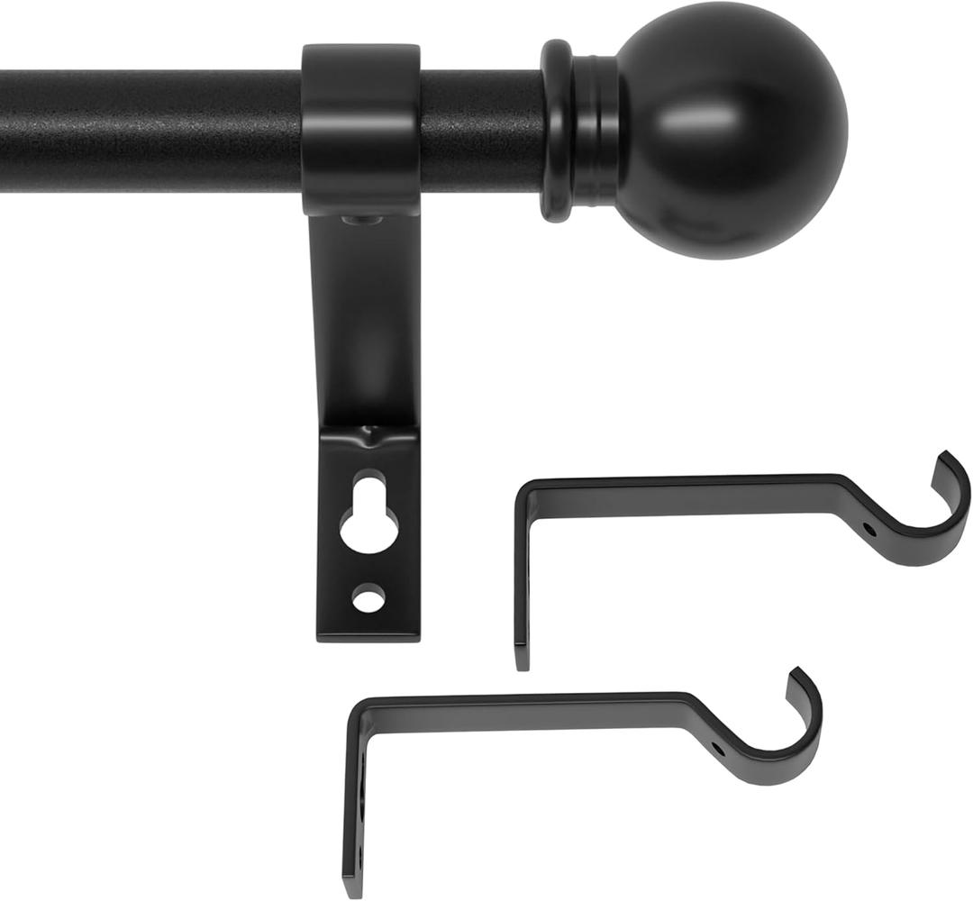 Black Curtain Rods for Windows 28 to 48 inch, Heavy Duty Drapery Rod Set with Brackets, Adjustable 5/8 inch Diameter Metal Standard Curtain Rod for Bedroom, Kitchen, Matte Black