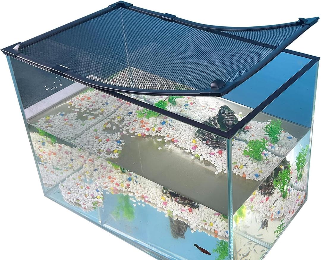 Magnetic Fish Tank Cover Net Aquarium Lid Mesh Top Hood Cut to Any Size Ventilation Transparency Anti-Jumping Aquarium Cover (39"X19") (Grey)