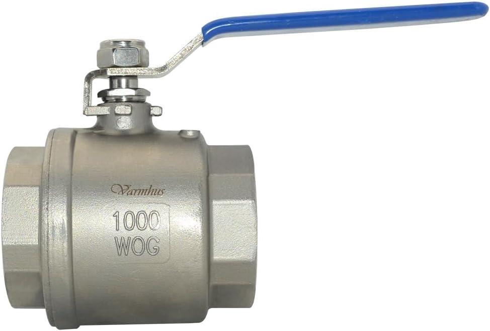 VARMHUS NPT Female 316 Stainless Steel Full Port Ball Valve Vinyl Handle WOG1000 (2")