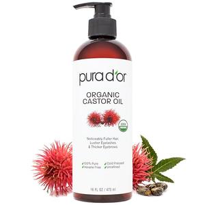 PURA D'OR ORGANIC Castor Oil (16 Oz) Pure Cold-Pressed Hexane-Free USDA Certified – Lashes Brows Hair Scalp Skin – Botanical Moisturizer for Softness Strength Hydration Shine Radiance