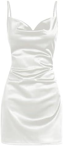 ZAFUL Women's Satin Sleeveless Spaghetti Strap Mini Dress Sexy Slip Cowl Neck Silky Cocktail Party Dresses.XL