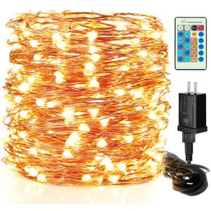 Moobibear LED String Lights, 99ft 300 LEDs Fairy Lights Plug in, Dimmable Outdoor Tree Lights, UL-Listed Warm White Copper String Lights Remote Control for Room Garden Party Christmas Festival Decor