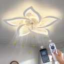 Flower Ceiling Fans with Lights and Remote, 24 Inch Modern Low Profile Flush Mount Ceiling Fan, Dimmable LED Ceiling Light Fixture, Small Ceiling Fans for Bedroom, Kitchen, Indoor-White