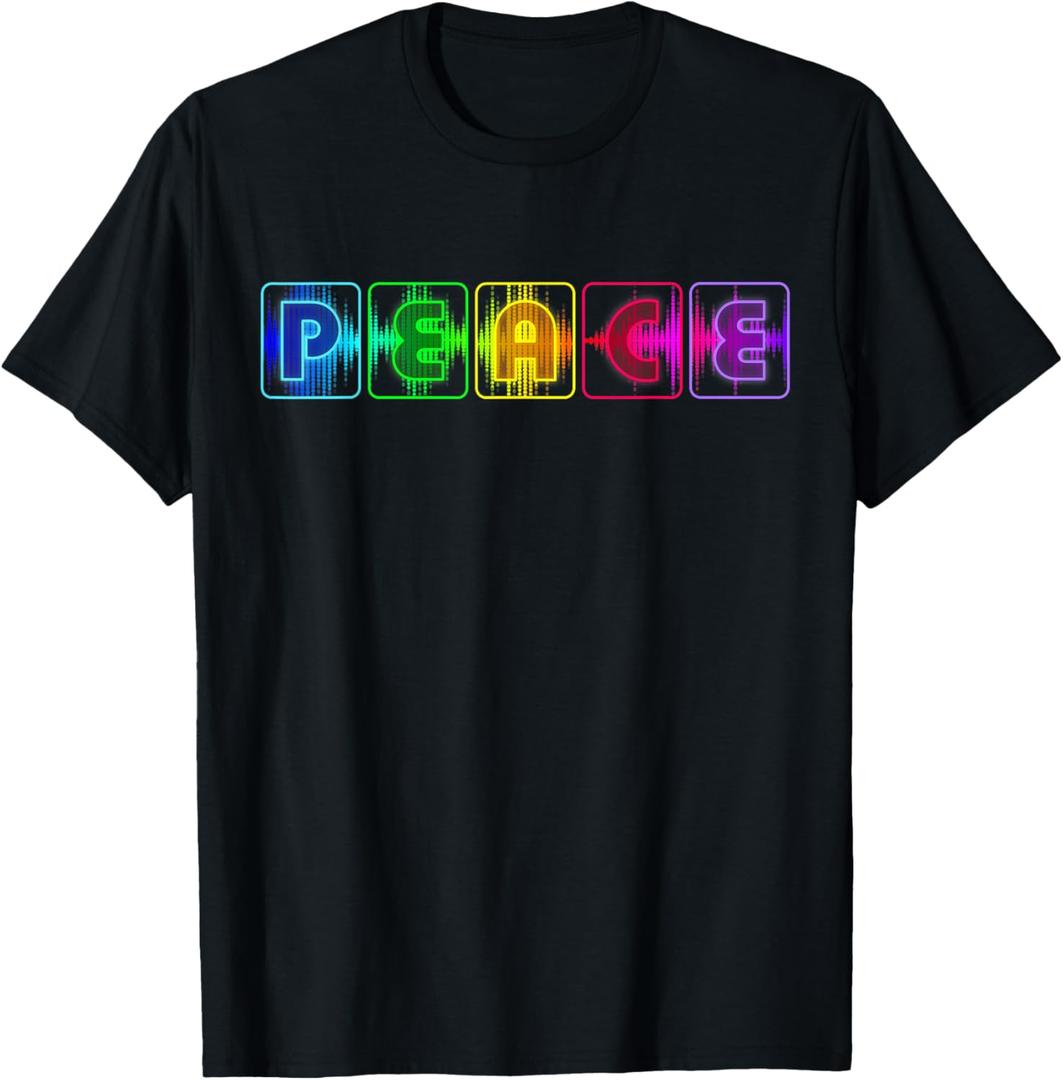 Retro Peace Sound Wave 70s 80s Costume Hippie Gift T-Shirt (Small, Black)