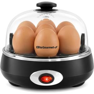 Elite Gourmet EGC007CHC# Rapid Egg Cooker, 7 Easy-To-Peel, Hard, Medium, Soft Boiled Eggs, Poacher, Omelet Maker, Auto Shut-Off, Alarm, 16-Recipe Booklet, Charcoal Grey