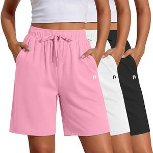 Neer 3 Pack Women's Quick Dry Shorts Women Drawstring High Waisted Bermuda Athletic Shorts with Pockets, XXL