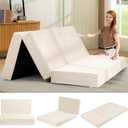 6-Inch Tri-Folding Mattress Queen Size - Foldable Futon Sofa Bed with Removable Washable Cover, Folding Futon Mattress | Non-Slip Bottom & Carry Handles for Guest, Camping, Dorm