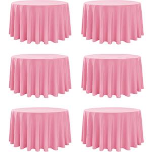6-Pack Pink Round Tablecloths, 120 Inches, Stain-Resistant Polyester for 5-6 Ft Round Tables - Washable Table Covers for Weddings, Banquets, Birthday Parties, Events
