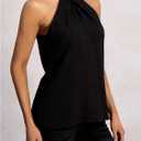 Women's Pleated Halter Neck Sleeveless Blouse Elegant Going Out Textured Tops (Black, L)