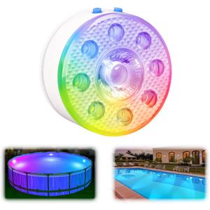 Underwater Pool Lights for Above Ground Pools and Inground Swimming Pools with Remote Timer Off, Magnet RGB Submersible LED Lights Rechargeable Spotlight 16 Colors 9-Mode for Hot Tubs, Fountain -1Pack