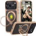 For iPhone 17 Pro Case: 360 Spin Magnetic Stand, Camera Protection (Compatible with MagSafe) [18FT Military Protection] Shockproof Matte Translucent Phone Cover for iPhone 17 Pro 6.3", Gold
