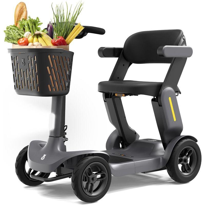Glashow S3 Folding Mobility Scooter for Seniors & Adults 4-Wheel All-Terrain Electric Scooter, 25 Mile Range, 6 MPH, 265 lb Capacity, Reverse, LED Lights & Basket Gray