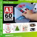 CenDale DTF Transfer Film - A3 (11.7" x 16.5") 60 Sheets Double-Sided Matte Clear PreTreat Sheets- PET Film Sheets DTF for DIY Direct Print on T-Shirts Textile
