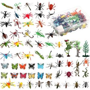 Gejoy 75 Pieces Fake Bugs Assorted Play Plastic Toy Bugs Mini Realistic Insects Figures Randomly Creepy Crawlers with Storage Box for Insect Themed Halloween Party (Cool Style)