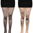 2 Pack Sparkly Fishnet Stockings for Women, Sexy High Waist Tights Rhinestone Fishnets Party Pantyhose (Spiderweb - Black and Nude)