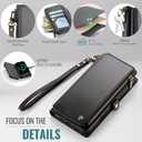 Defencase Compatible with iPhone 16 Case Wallet with RFID Blocking Card Holder for Women and Men, Fashion PU Leather Magnetic Snap Flip Zipper Strap Wallet Phone Case for iPhone 16 6.1", Black