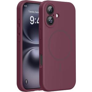Miracase Compatible with iPhone 16 Case, [Soft Anti-Scratch Microfiber Lining], Compatible with MagSafe, Liquid Silicone Case Shockproof Drop Protection Phone Case for 16,Wine Red