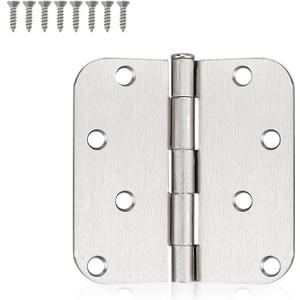 KNOBWELL 3 Pack 4 Inch Door Hinges Satin Nickel Rounded Door Hinges 4" x 4" with 5/8" Corners for Interior&Exterior Doors