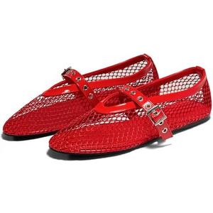Coutgo Womens Mesh Ballet Flats Mary Jane Fishnet Ballerina Buckle Strap Comfortable Causal Dress Shoes.11