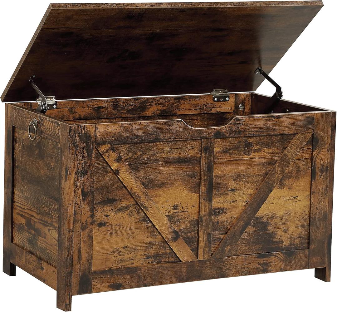 Storage Chest, Storage Bench, Retro Toy Box Organizer with U-Shaped Cut-Out Pull, 29.5" L15.7" W 17.7H, Entryway Storage Bench with 2 Hinges,Supports 300 lb, Easy Assembly, Rustic Brown