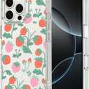 MOSNOVO Case for iPhone 16 Pro Max, [Buffertech 6.6ft Military-Grade Drop Protection] [Anti Peel Off Tech] Clear TPU Bumper Phone Case Cover Design - Strawberry Garden