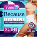 Because Adult Incontinence Underwear for Sensitive Skin - Women - Premium Overnight Disposable Briefs, Anti Odor - White, X-Large - Absorbs 6 Cups - 48 Count (4 Packs of 12)