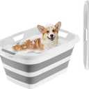 VEVOR Dog Bathtub, Collapsible Dog Bath Tub, Pet Bathing Grooming Wash Shower Station, Portable Space-Saving & Stable Support, for Small Pet Puppy Doggie Cat Outdoor, Gray White
