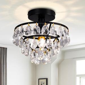 CLAIRDAI Modern Crystal LED Ceiling Light Square Crystal Chandelier Mini Flush Mount Ceiling Lamps for Hallway Bedroom Dining Room（Cool White）