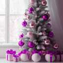 Emopeak 4Pcs Christmas Balls Ornaments for Xmas Christmas Tree - 4 Style Shatterproof Christmas Tree Decorations Hanging Ball for Holiday Wedding Party Decoration (Pink, 4"/10CM)