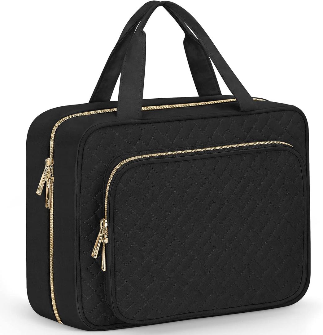 Wedama Toiletry Bag for Women, Large Cosmetic Travel Bag, Hanging Toiletry Bag for Bathroom, Thickened PVC Waterproof Makeup Bag, Toiletries Bag for Travel Business Trips and Camping, Black