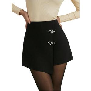 GORGLITTER Women's Bow Asymmetrical Mini Skirts High Waist Wrap Bodycon Skort Skirts (Black)