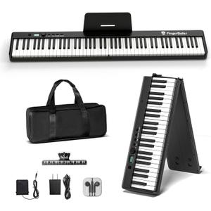 Portable Piano Keyboard, Semi-Weighted Folding Digital Piano 88 Key, Full Size, Wood Grain, Electric Piano Keyboard w/MIDI Bluetooth, Suitable for Adult, Toddler, Kids (Black)