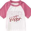 MODNTOGA Toddler Girl Big Sister Graphic Shirt Promoted to Big Sis Crewneck T-Shirt Sister Embroidery Print Raglan Sleeve Top (Dark Pink, 2-3 Years)