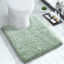 Yimobra Toilet Rugs U Shaped Washable 24x20, Ultra Soft and Water Absorbent Bath Mats, Non Slip Fluffy Shaggy Luxury Microfiber Contour Bath Rugs for Toilet, Dry Quick, Light Green and White