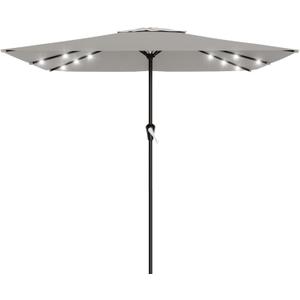AreShark 6.5' x 10' Rectangular Patio Umbrella with Solar Lights, Solar Powered Lighted Market Umbrella w/Tilt and Crank, Outdoor Table Umbrella for Garden, Deck, Backyard, Pool and Beach, Light Gray