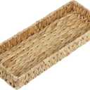 Bathroom Vanity Tray, 16.7 Inch Water Hyacinth Toilet Tank Baskets, Long Wicker Counter Tray for Paper Hand Towel, Bathroom Counter Organizer for Decor Coffee Table (16.7" x 6" x 2")