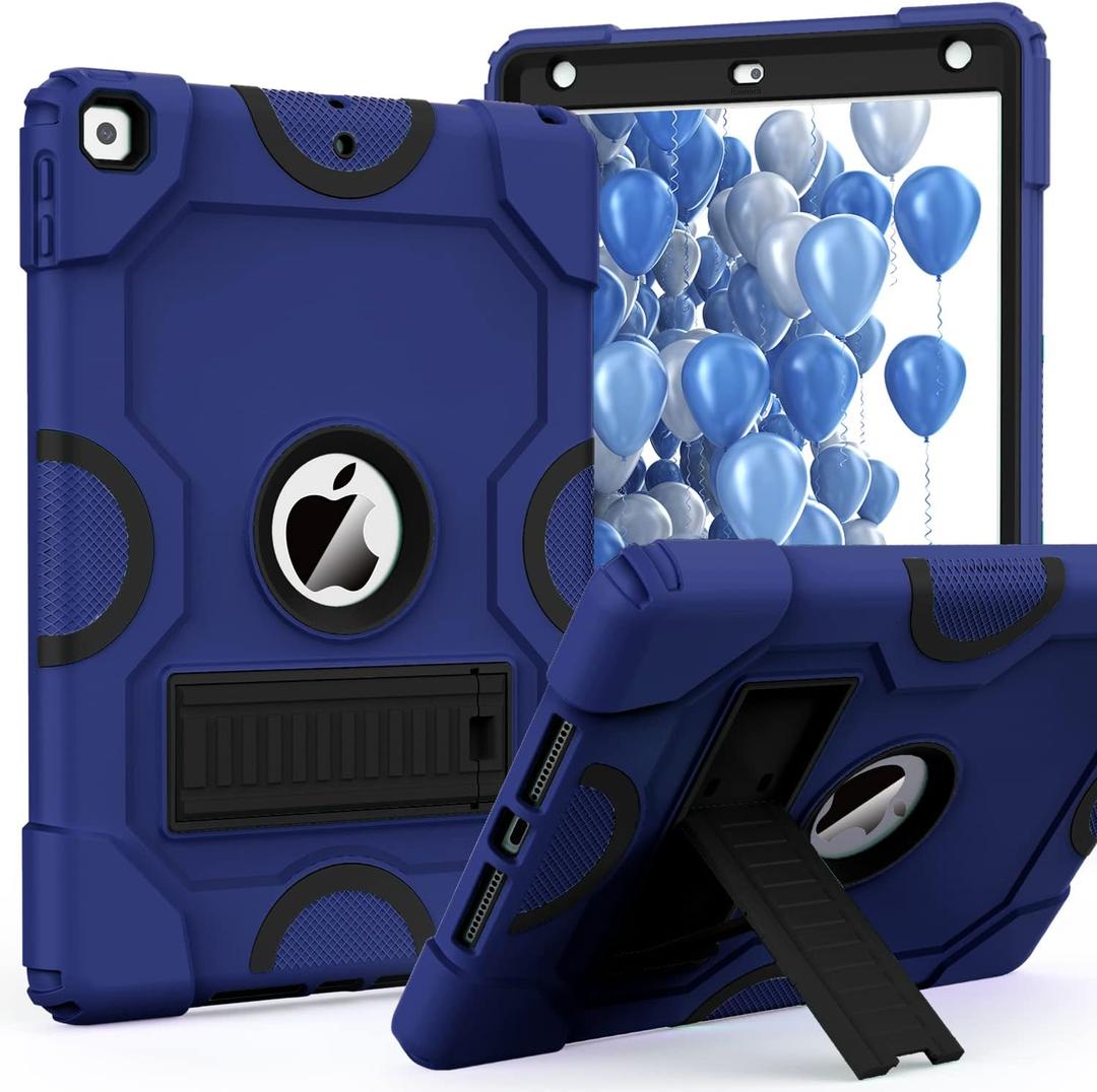 ZoneFoker for iPad 9th Generation Case, iPad 8th 7th Generation Case, iPad 10.2 Inch 2021/2020/2019 Case, Heavy Duty Rugged Shockproof Protective Cover with Kickstand (Navy Blue)